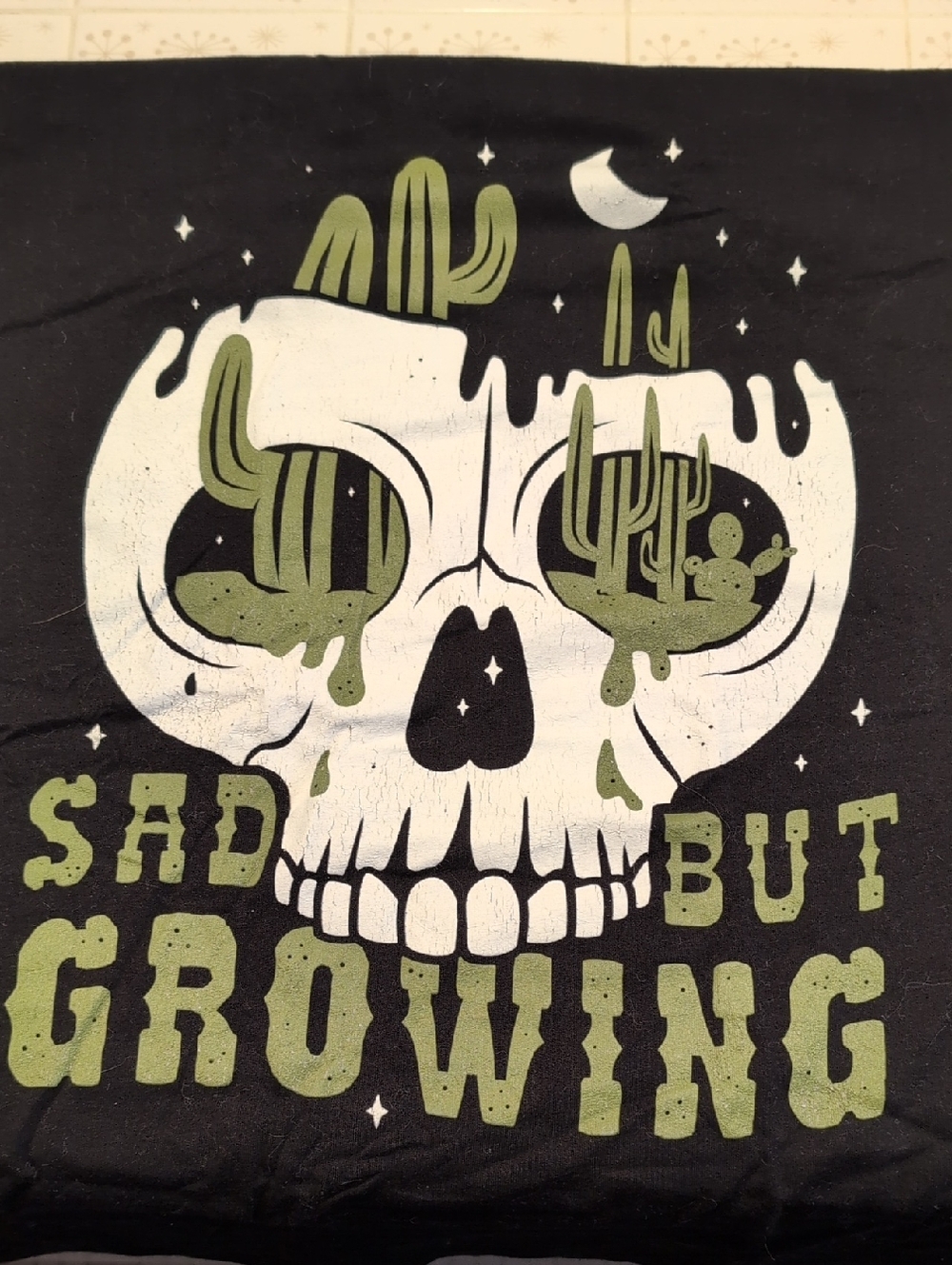 Wicked Women's Black Graphic Tee - 'Sad But Growing' Skull & Cactus